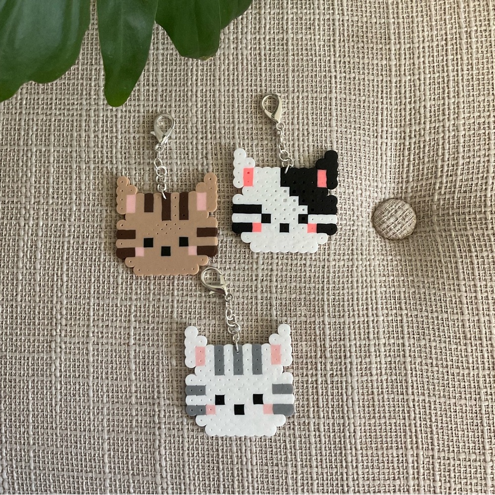 Handmade Kitten Perler Bead Keychains - Picture 4 of 9